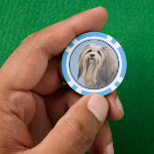 Havanese (Silver) Painting - Cute Original Dog Art Poker Chips