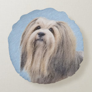 Havanese (Silver) Painting - Cute Original Dog Art Round Cushion