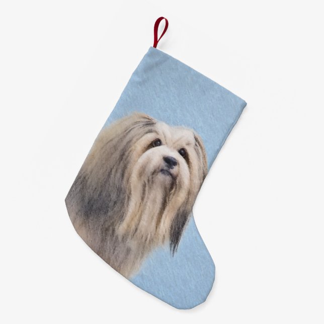 Havanese (Silver) Painting - Cute Original Dog Art Small Christmas Stocking (Front (Hanging))