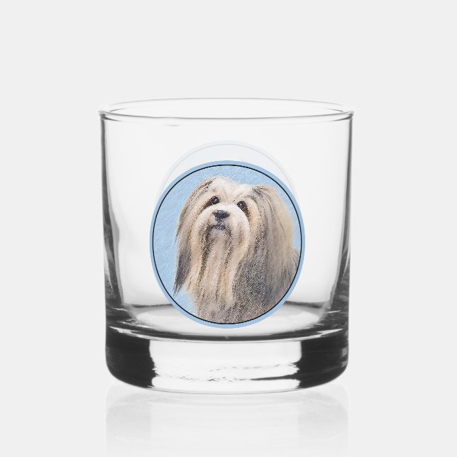 Havanese (Silver) Painting - Cute Original Dog Art Whiskey Glass (Front)