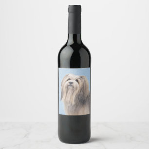 Havanese (Silver) Painting - Cute Original Dog Art Wine Label