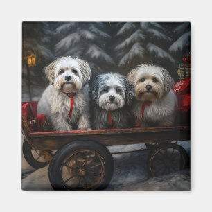 Havanese Snowy Sleigh Christmas Decor Magnet