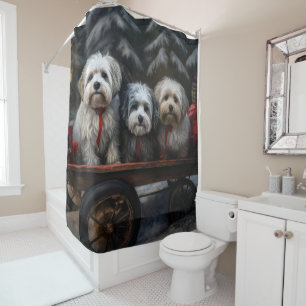 Havanese Snowy Sleigh Christmas Decor Shower Curtain