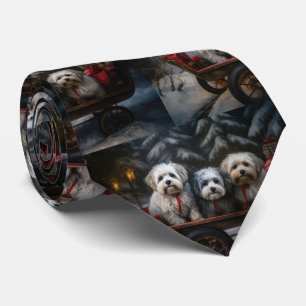 Havanese Snowy Sleigh Christmas Decor Tie