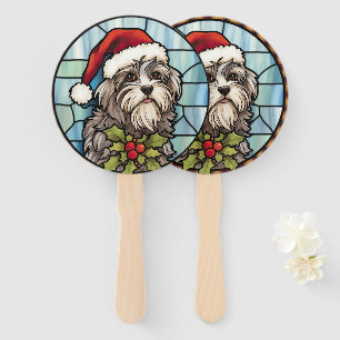 Havanese Stained Glass Christmas Hand Fan