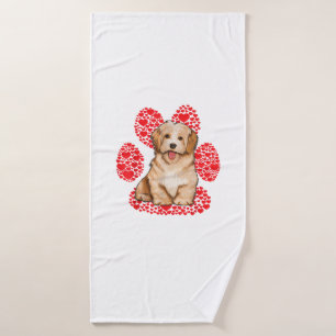 Havanese Valentines Day Dog Love Paw  Bath Towel