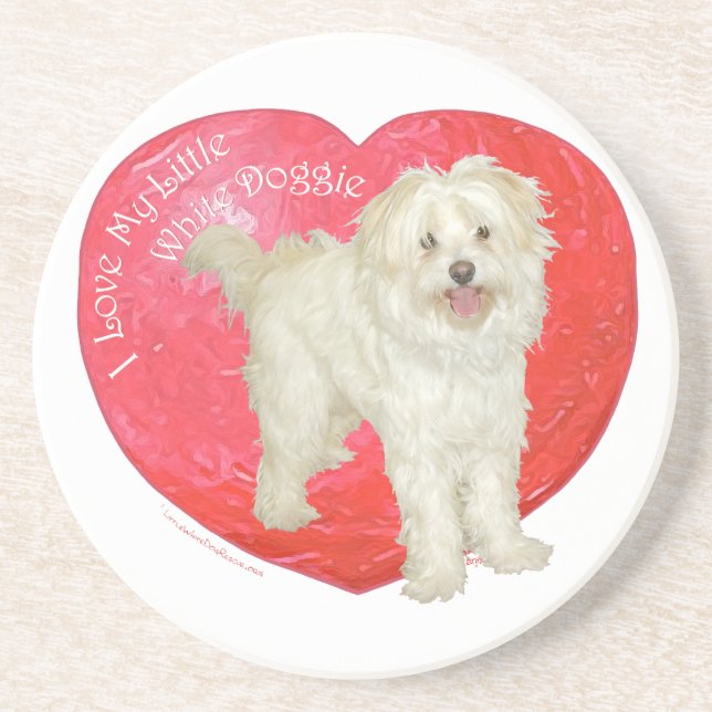 Havanese / Westie Mix Valentine's Day Coaster (Front)
