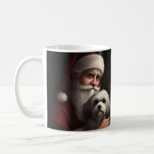Havanese With Santa Claus Festive Christmas Coffee Mug (Left)