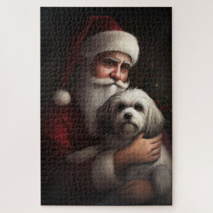 Havanese With Santa Claus Festive Christmas Jigsaw Puzzle