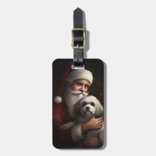 Havanese With Santa Claus Festive Christmas Luggage Tag