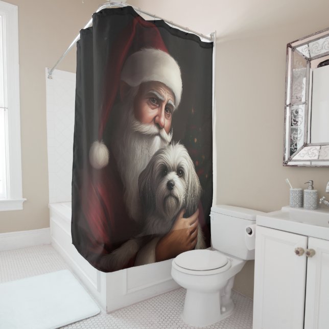 Havanese With Santa Claus Festive Christmas Shower Curtain (In Situ)