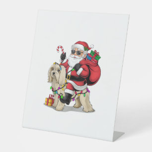 Havanese Xmas Lighting Santa Riding Havanese Dog C Pedestal Sign