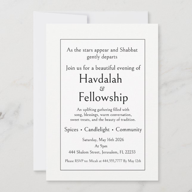 Havdalah Gathering Invitation, Minimalistic Modern Invitation (Front)