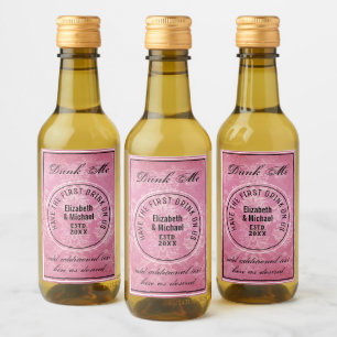 Have 1st Drink On Us - DRINK ME Pink Wedding Favou Wine Label