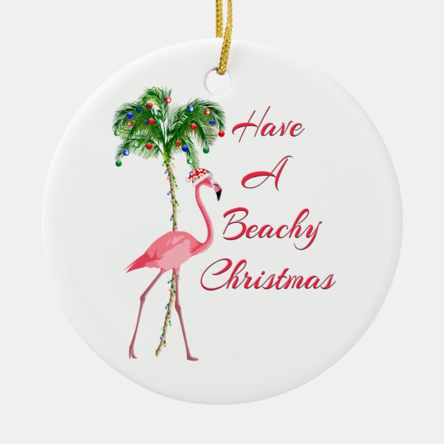 Have A Beachy Christmas Flamingo Ceramic Tree Decoration (Front)