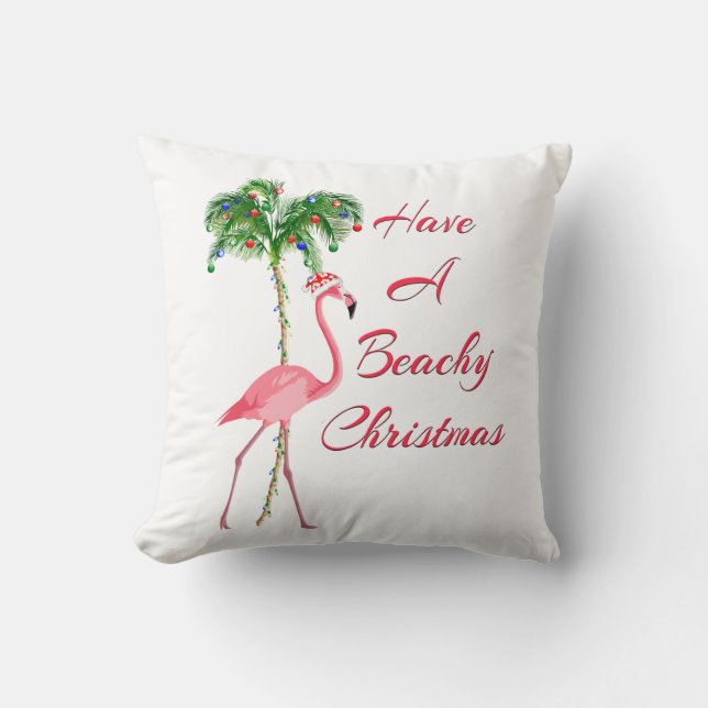 Have A Beachy Christmas Flamingo Cushion (Front)