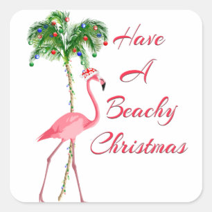 Have A Beachy Christmas Flamingo Square Sticker