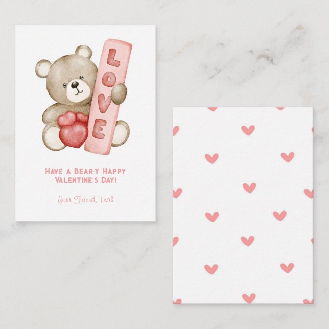 Have a Bear-Y Happy Valentine School Kids Card (Front/Back)