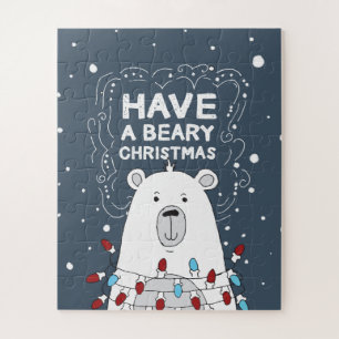Have a Beary Christmas Polar Bear Illustration Jigsaw Puzzle