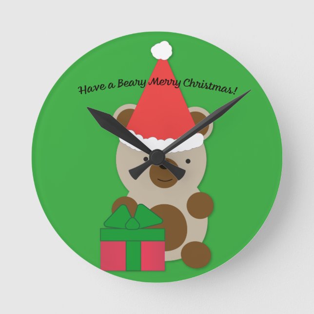 Have a Beary Merry Christmas Bear Round Clock (Front)
