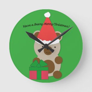 Have a Beary Merry Christmas Bear Round Clock