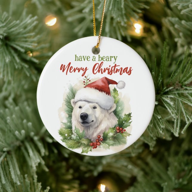 Have A Beary Merry Christmas Polar Bear Funny Ceramic Tree Decoration (Tree)