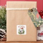 Have A Beary Merry Christmas Polar Bear Funny Square Sticker<br><div class="desc">These festive Have A Beary Merry Christmas Polar Bear Funny Square Sticker feature the playful inscription "Have a Beary Merry Christmas" in decorative writing, adding a fun and cheerful touch to your holiday projects. The design showcases an adorable white polar bear wearing a Santa Claus hat, surrounded by vibrant Christmas...</div>
