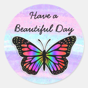 Have a Beautiful Day   Purple Butterfly  Classic Round Sticker