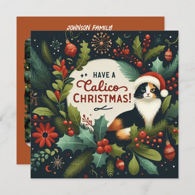 Have a Calico Chritmas Wreath Holiday Card (Front/Back)