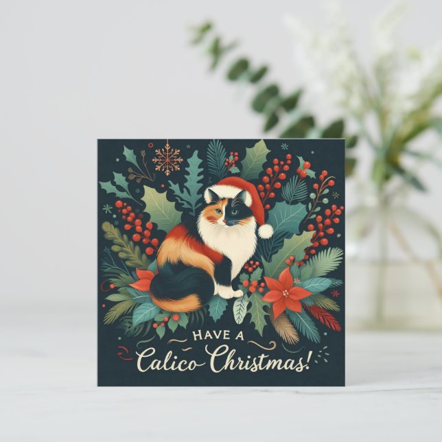 Have a Calico Chritmas Wreath Holiday Card (Standing Front)