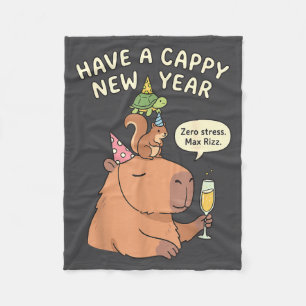 Have A Cappy New Year 2026 Capybara Max Rizz Funny Fleece Blanket