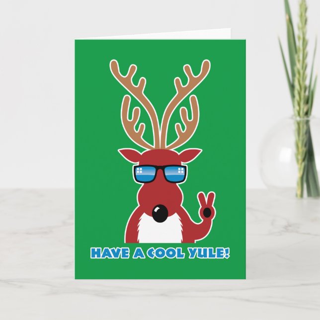 Have a Cool Yule! Reindeer wearing shades Holiday Card (Front)