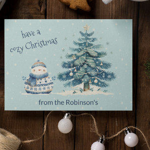 Have A Cosy Christmas Family Snowman Holiday Card