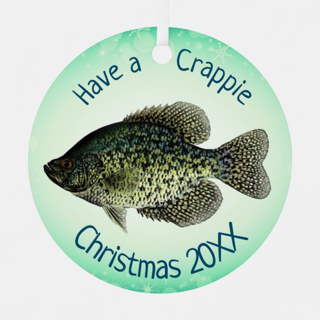 "Have a Crappie Christmas"  Black Crappie Metal Tree Decoration (Front)