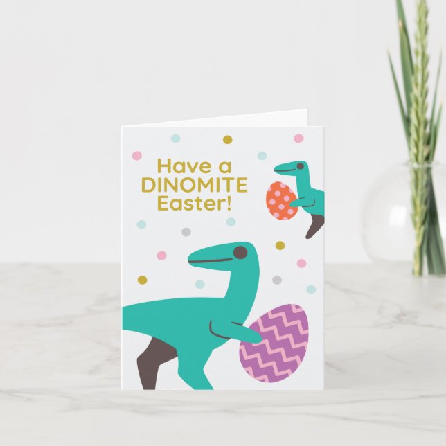 Have a DINOMITE Easter! Dinosaur Easter Egg Hunt Holiday Card (Front)