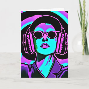Have a Fun Summer   AI Art Cool Girl in Headphones Card