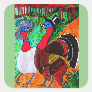 HAVE A FUN THANKSGIVING SQUARE STICKER