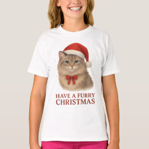 Have a Furry Christmas Cute Santa Siberian Kitten T-Shirt