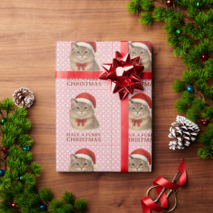 Have a Furry Christmas Cute Santa Siberian Kitten Wrapping Paper