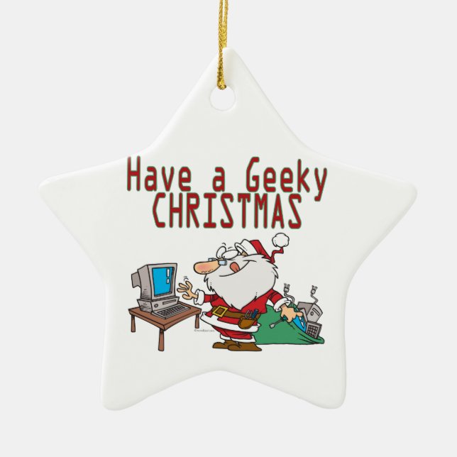 have a geeky christmas santa computer tech ceramic tree decoration (Front)