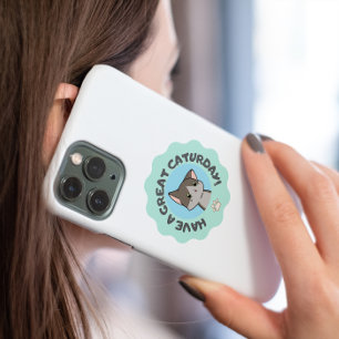 Have a great caturday! Turquoise cartoon manga cat Case-Mate iPhone Case