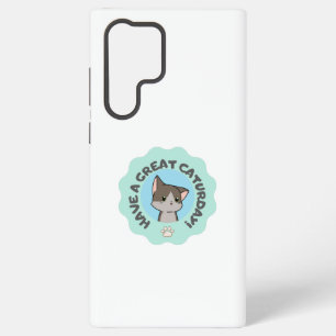 Have a great caturday! Turquoise cartoon manga cat Samsung Galaxy Case