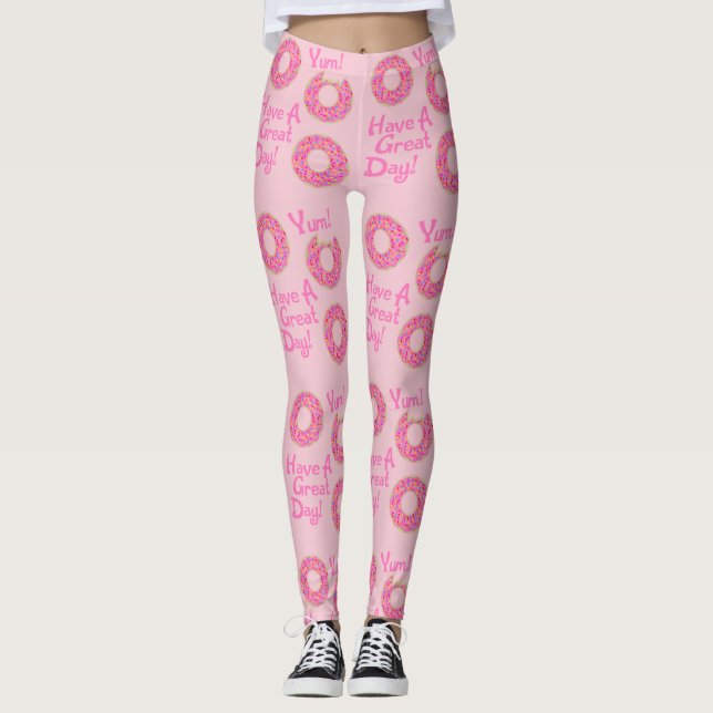 Have A Great Day Doughnut Slogan Pattern Leggings (Front)