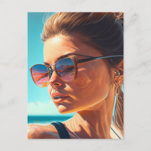 Have a Great Summer   Beautiful Woman at Beach Postcard
