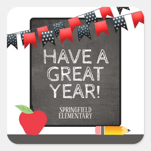 Have a Great Year Red and Black Chalkboard Square Sticker (Front)