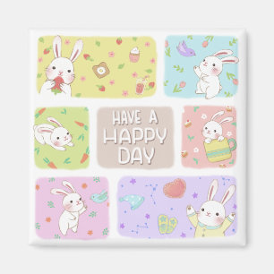 Have A Happy Day: Cute Bunny Illustration Magnet
