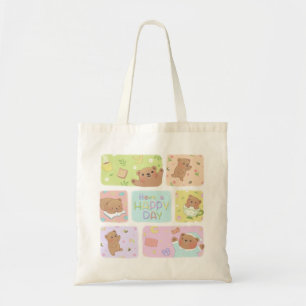 Have A Happy Day: Cute Teddy Bear Illustration Tote Bag