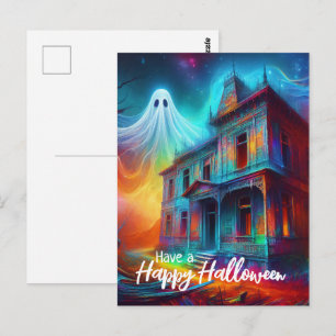 Have a Happy Halloween Haunted House and Ghost Postcard