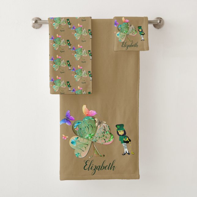 "Have a Happy St. Patrick's Day" Leprechaun   Bath Towel Set (Insitu)