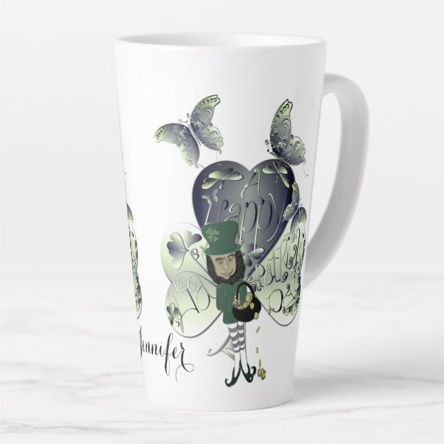 "Have a Happy St. Patrick's Day" Leprechaun  Latte Mug (Right Angle)